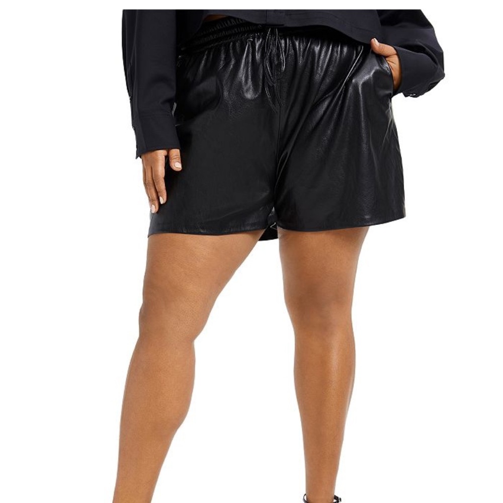 Good American faux leather drawstring shorts